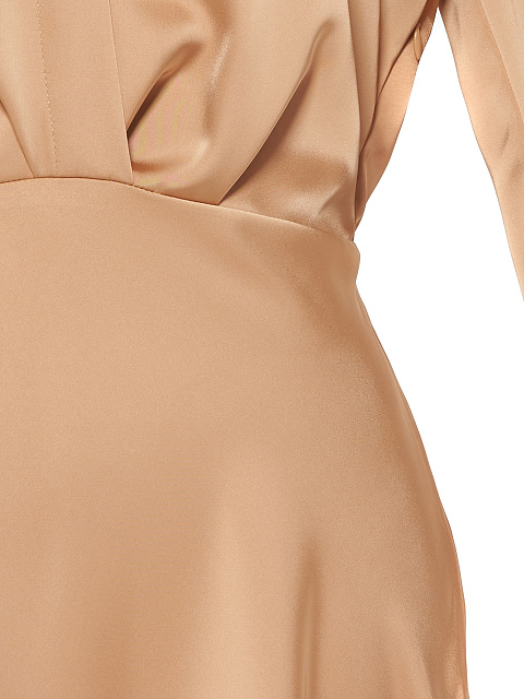 Бежевое атласное платье-рубашка, 3