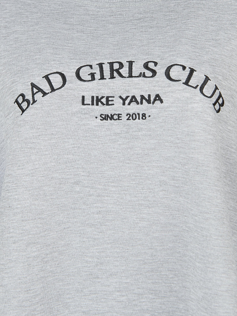 Серый свитшот Bad Girls Club с черной вышивкой, 3