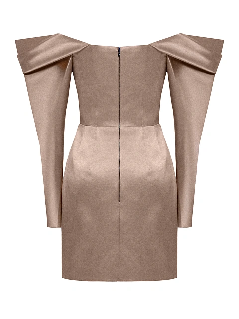 Светло-коричневое платье-мини из шелка , 2