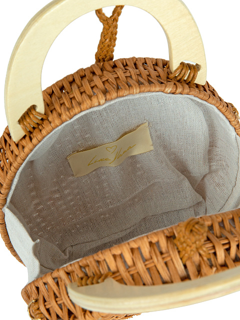 Плетеная соломенная сумка с деревянными ручками, 5