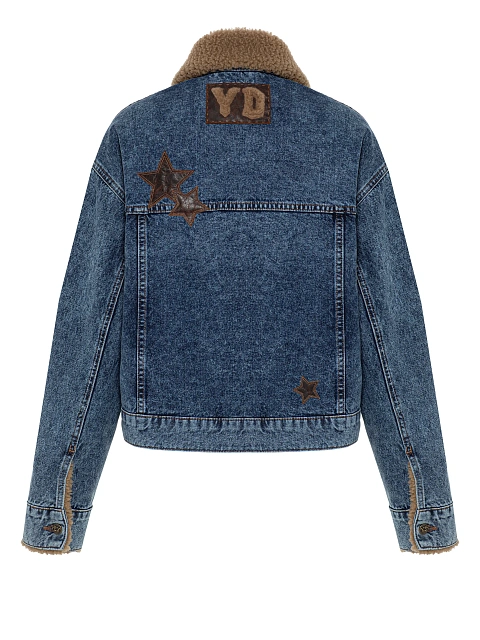 Синяя джинсовая куртка с отделкой из кожи и подкладом из овчины, 2