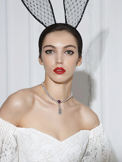 Колье из белого золота с гранатом, турмалином в форме сердца, жемчугом и бриллиантами, 5 Колье из белого золота с гранатом, турмалином в форме сердца, жемчугом и бриллиантами, 5