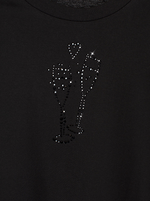 Черная хлопковая футболка с черными стразами, 3