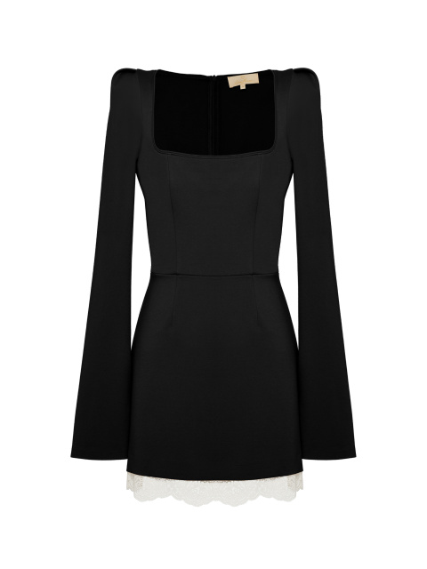 Черное платье-мини с вырезом-каре, 1