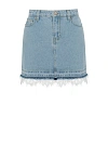 Юбка мини из джинсы голубого цвета, кружево по низу, с одним задним карманом Юбка мини из джинсы голубого цвета, кружево по низу, с одним задним карманом