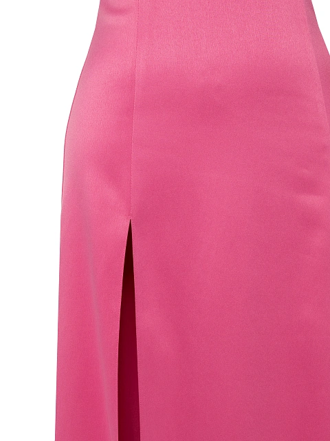 Розовое платье-макси из атласа с вырезами и шлейфом, 3