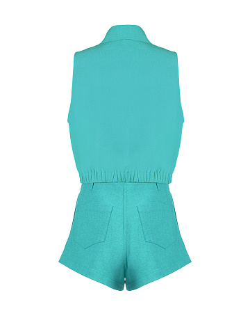 Бирюзовый льняной комплект из рубашки и шорт, 2