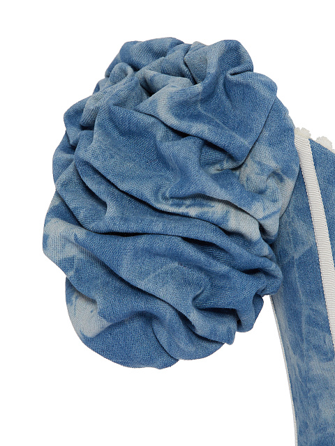 Голубое платье-мини из денима с кружевом и рукавами-буфами, 3