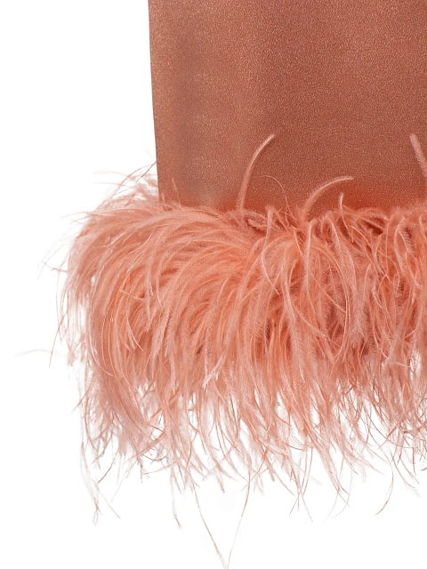 Персиковое платье-мини с боа, 3