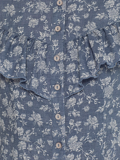 Синее платье-мини из хлопка с цветочным принтом, 4