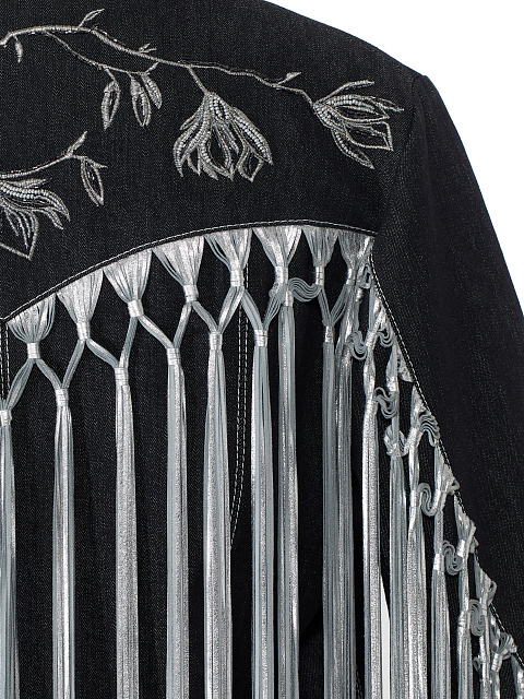 Черный жакет из денима с бахромой и вышивкой на спине, 3 Черный жакет из денима с бахромой и вышивкой на спине, 3