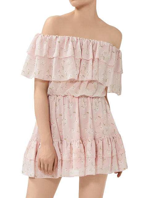 Светло-розовое шифоновое платье-мини с открытыми плечами, 4 Светло-розовое шифоновое платье-мини с открытыми плечами, 4