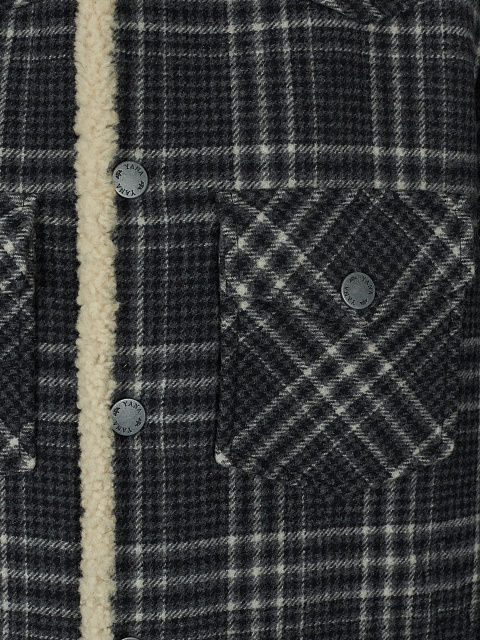 Черная шерстяная куртка в клетку с подкладом из овчины, 3