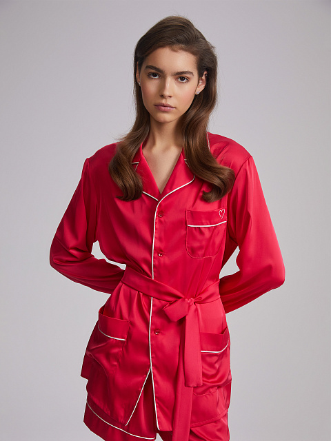 Ярко-розовая шелковая пижама с белым кантом, 8 Ярко-розовая шелковая пижама с белым кантом, 8