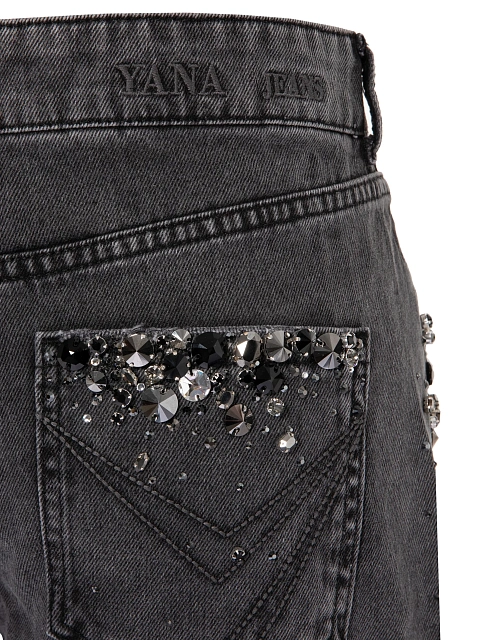 Расклешенные серые джинсы со стразами, 4