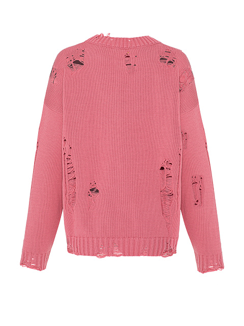 Ярко-розовый хлопковый свитер с дырками, 2 Ярко-розовый хлопковый свитер с дырками, 2
