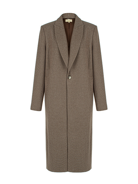 Коричневое однобортное пальто с узором пье-де-пуль, 1