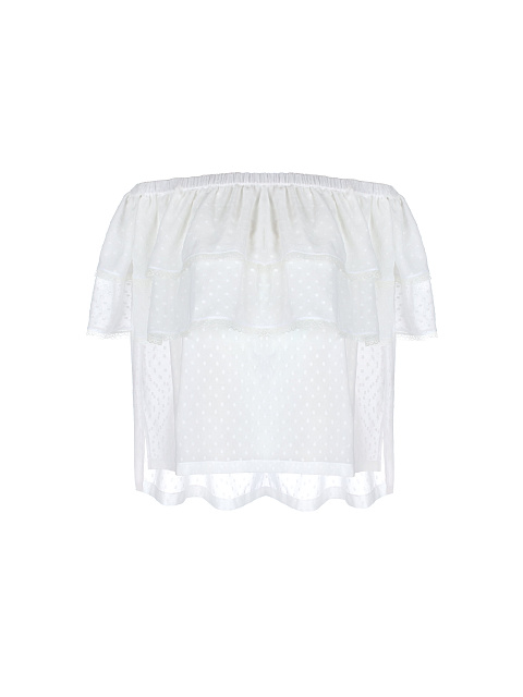 Белый шифоновый топ с открытыми плечами, 1