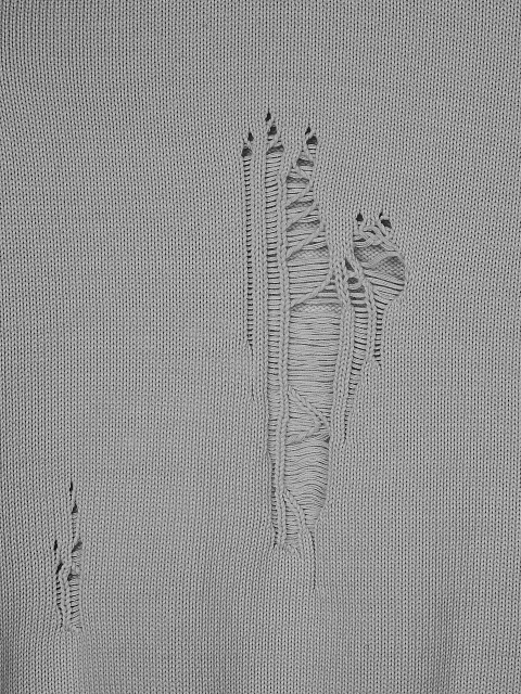 Серый хлопковый свитер с дырками, 3