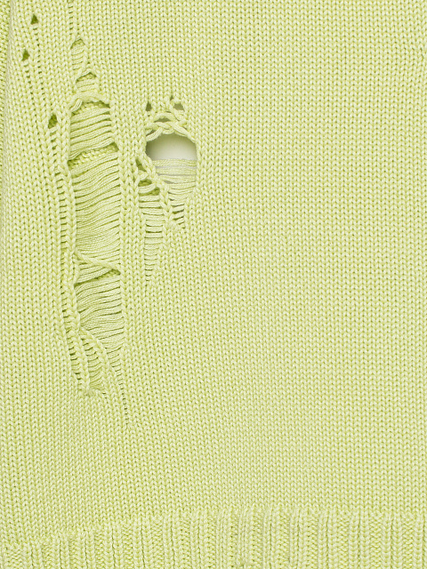 Салатовый укороченный свитер из хлопка с дырками, 3