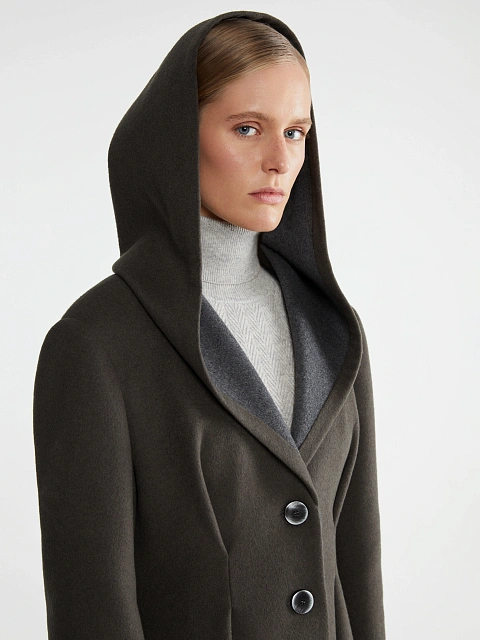 Серое однобортное пальто с капюшоном, 8 Серое однобортное пальто с капюшоном, 8