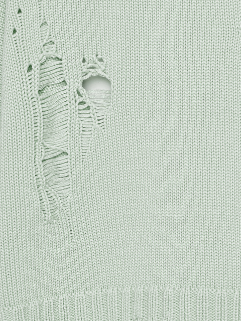 Мятный укороченный свитер из хлопка с дырками, 3