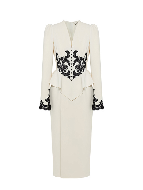 Молочное платье-миди с баской, 1