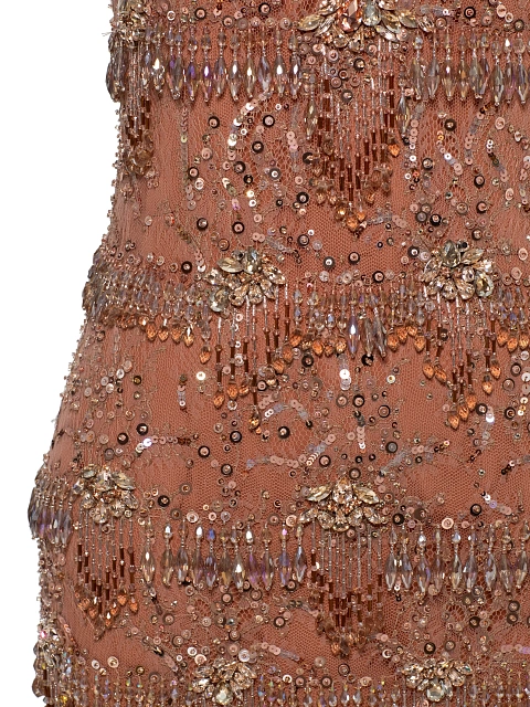 Светло-коричневое платье-мини из кружева с бисером, 4 Светло-коричневое платье-мини из кружева с бисером, 4