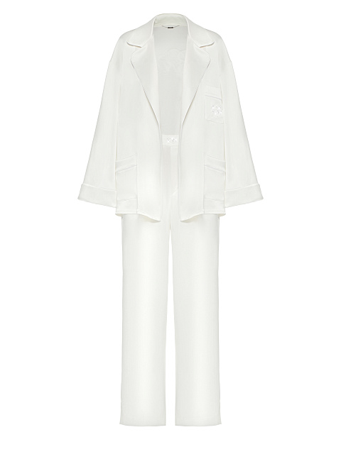 Белый домашний костюм из шелка с вышивкой "Bride", 3 Белый домашний костюм из шелка с вышивкой "Bride", 3