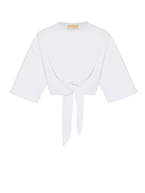Белая укороченная футболка с узлом, 1