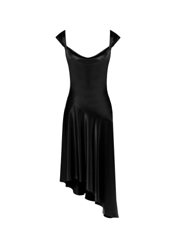 Черное платье-миди из шелка с асимметричной юбкой, 1