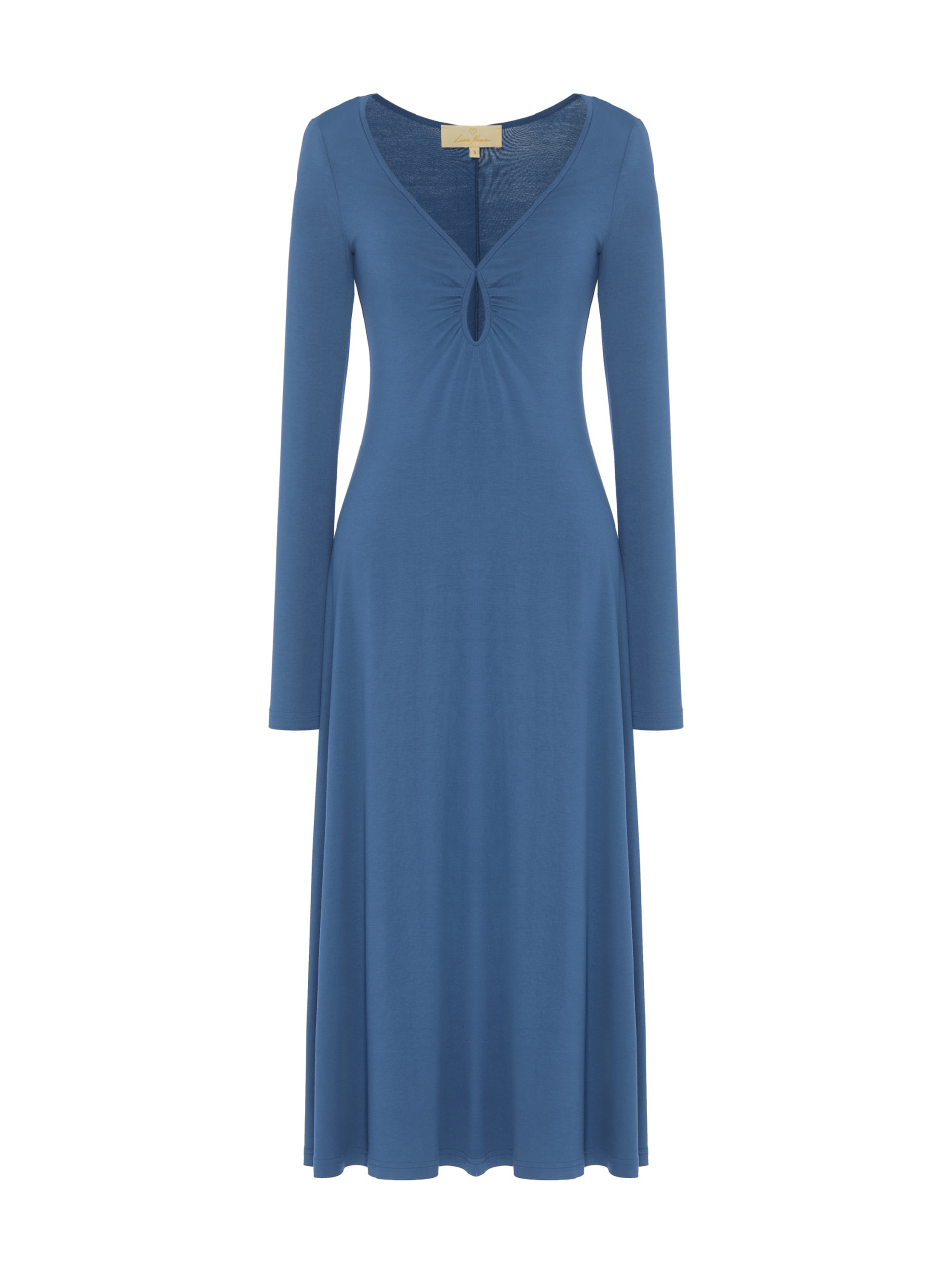 Синее трикотажное платье с фигурным вырезом, 1