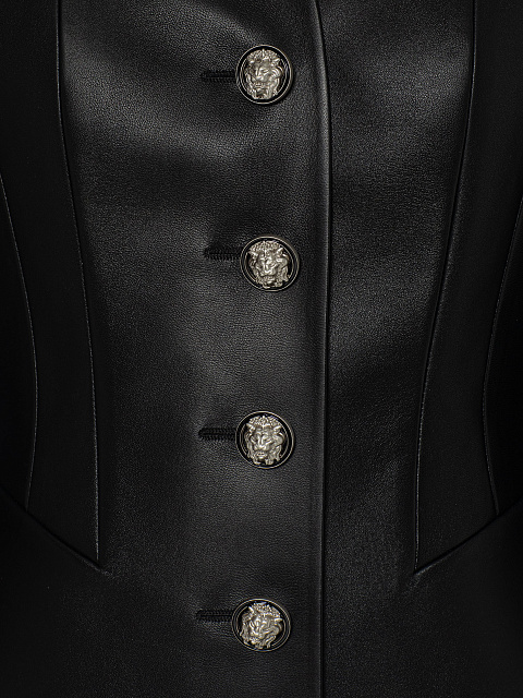 Черный костюм-двойка из кожи с брюками клеш, 4