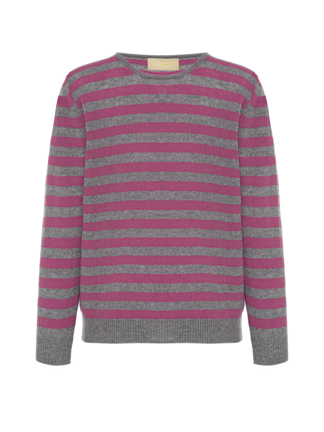 Розовый кашемировый пуловер в полоску, 1