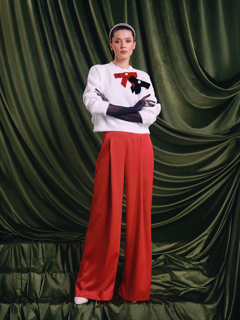 Красные широкие брюки из шелка, 4