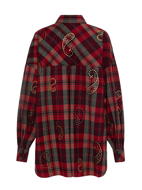 Объемная бордовая рубашка в клетку с узором пейсли и стразами, 2