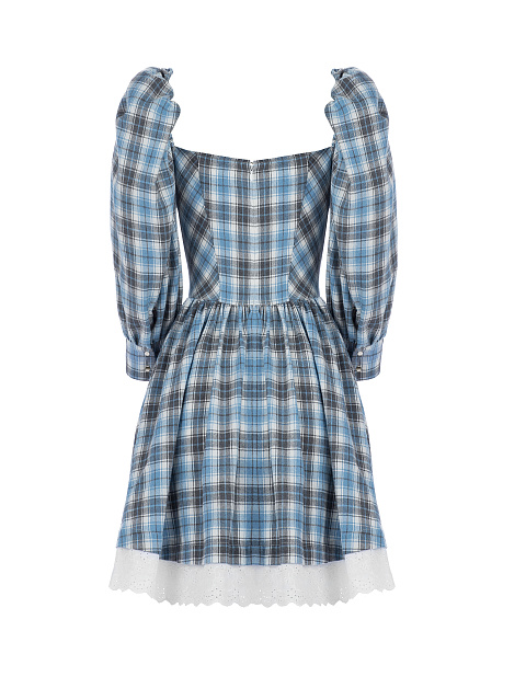 Платье в бело-голубую клетку с вырезом каре, 2 Платье в бело-голубую клетку с вырезом каре, 2
