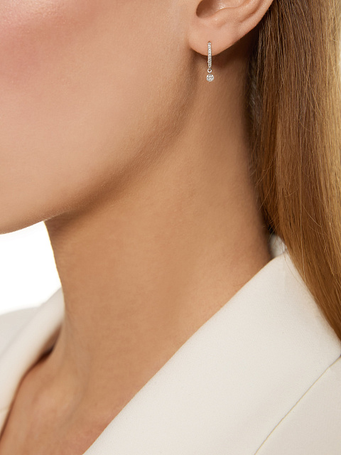 Маленькие хупсы из белого золота с бриллиантами, 2 Маленькие хупсы из белого золота с бриллиантами, 2