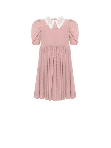 Розовое детское платье из шифона с кружевным воротником, 1