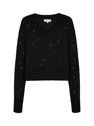 Черный пуловер из кашемира в стразах, 1