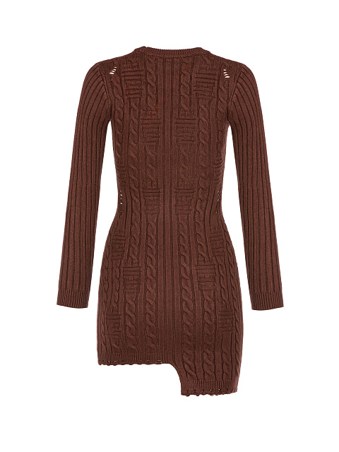 Коричневое вязаное платье-мини с асимметричным подолом, 2 Коричневое вязаное платье-мини с асимметричным подолом, 2