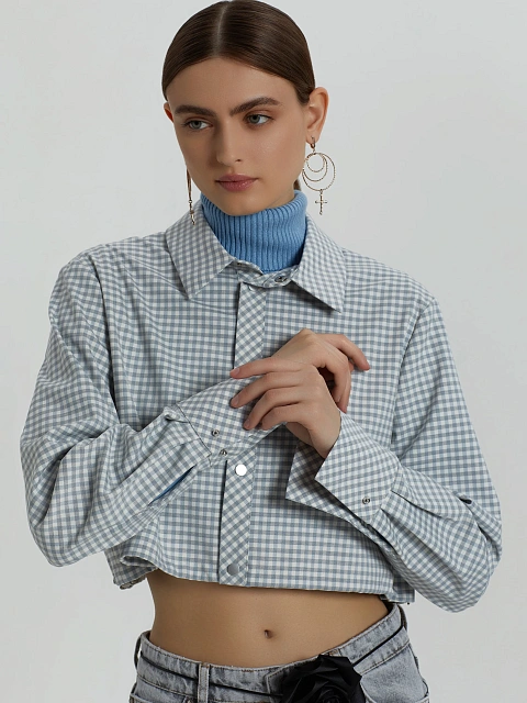 Серая укороченная рубашка в клетку, 2