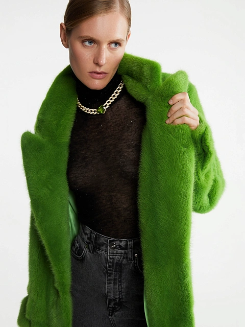 Ярко-зеленая шуба из меха норки, 9