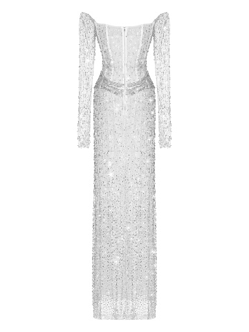 Белое корсетное платье из сетки расшитое камнями Swarovski, 2