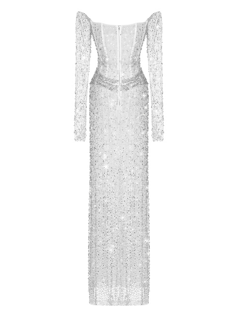 Белое корсетное платье из сетки расшитое камнями Swarovski, 2