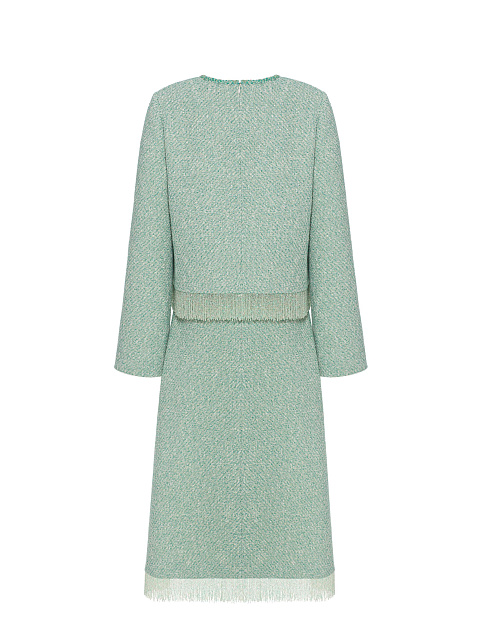 Зеленый костюм из жакета и юбки-миди с бахромой из бисера, 2