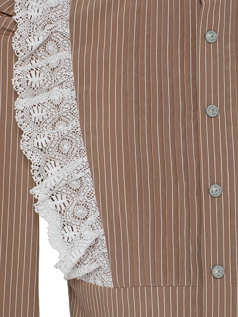 Коричневая блузка из хлопка в полоску с кружевом, 3