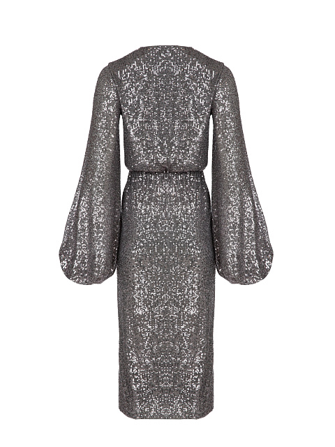 Серое платье-миди на запах в пайетках, 2 Серое платье-миди на запах в пайетках, 2