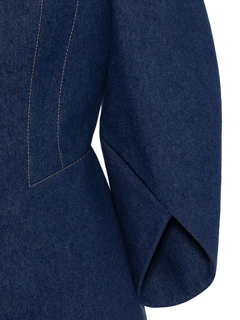 Синий костюм-двойка из денима с брюками клеш, 6