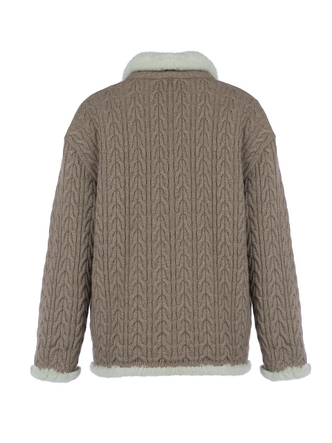 Двусторонний жакет из мятной норки и коричневого кашемира, 9